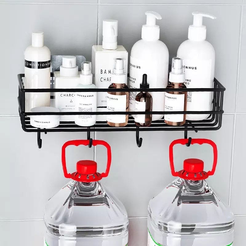 Wall Mounted Bathroom Hanging Shelf, Iron Shampoo Holder, Wall Mounted Floating Rack With Hooks, Bathroom Shower Storage Rack Wall Mounted Bathroom Hanging Shelf, Iron Shampoo Holder, Wall Mounted Floating Rack With Hooks, Bathroom Shower Storage Rack